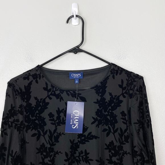Chaps Velvet Burnout Blouse Mesh Sheer Top Floral Black Whimsygoth Size Large - Picture 2 of 11